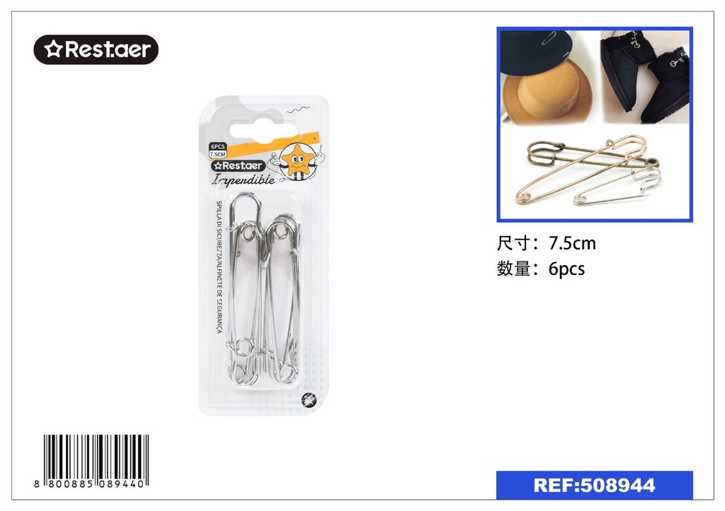 Imperdible 6pcs 7.5cm - Ganchos de seguridad