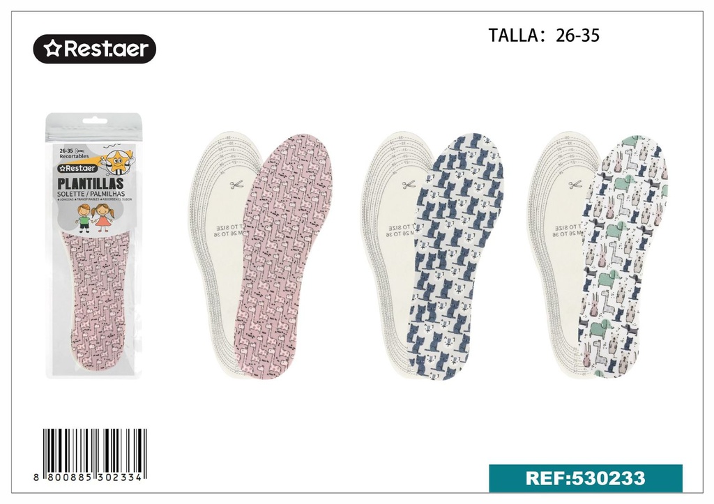 Plantillas infantiles de látex con estampado talla 26-35 para calzado