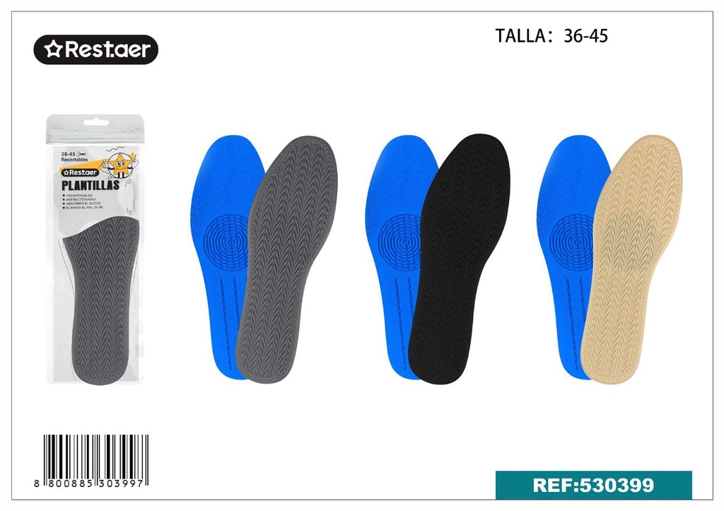 Plantillas de zapato T:36-45 absorbentes y cómodas