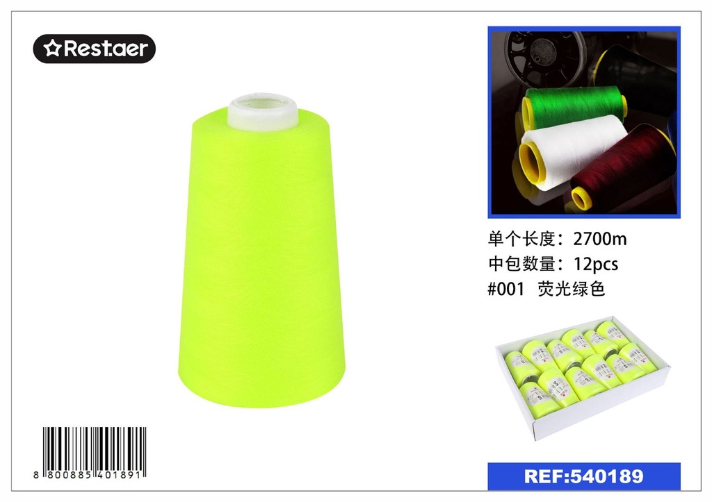 Hilo fluorescente verde 2700m para costura