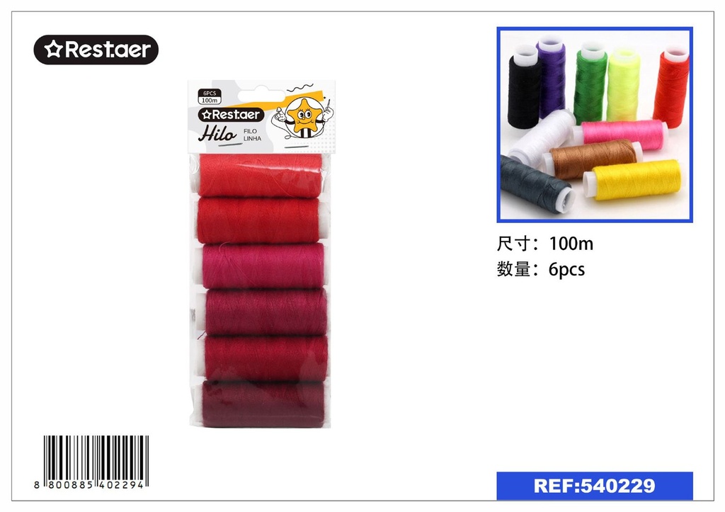 Hilo de costura 100m (rojo degradado) 6pcs para costura