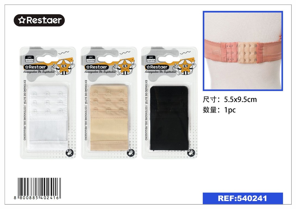 Alargador de sujetador con 3 filas y 3 ganchos 55mm x 9.5cm - Accesorios de lencería