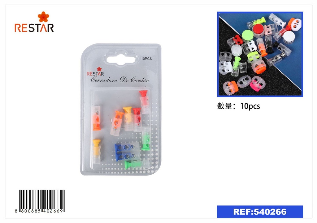 Cerradura de cordón de colores 10 pcs - Botones y cremalleras