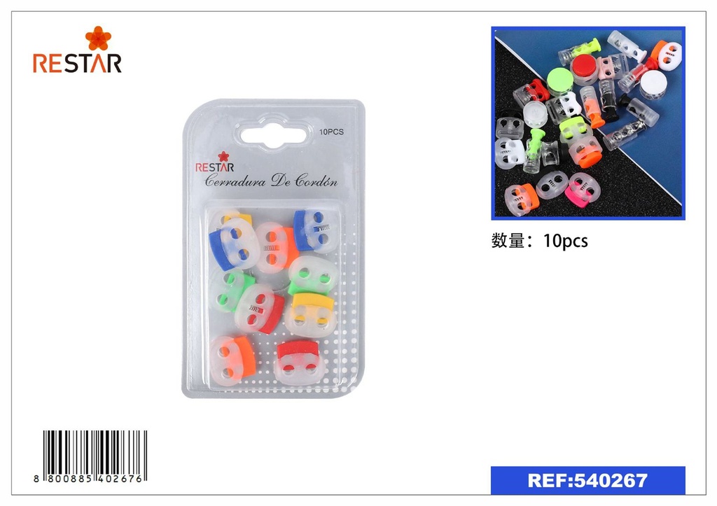 Cerradura de cordón de colores 10 pcs - Botones y cremalleras