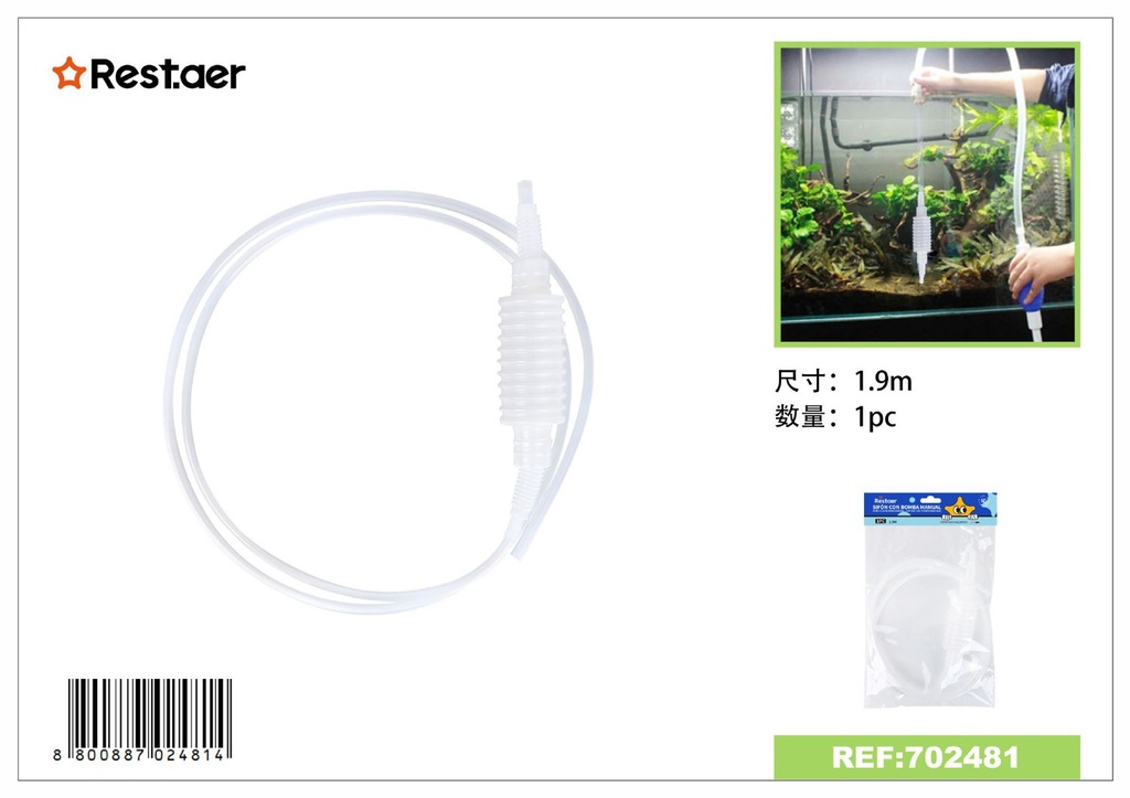Sifón con bomba manual 1.9m para acuarios