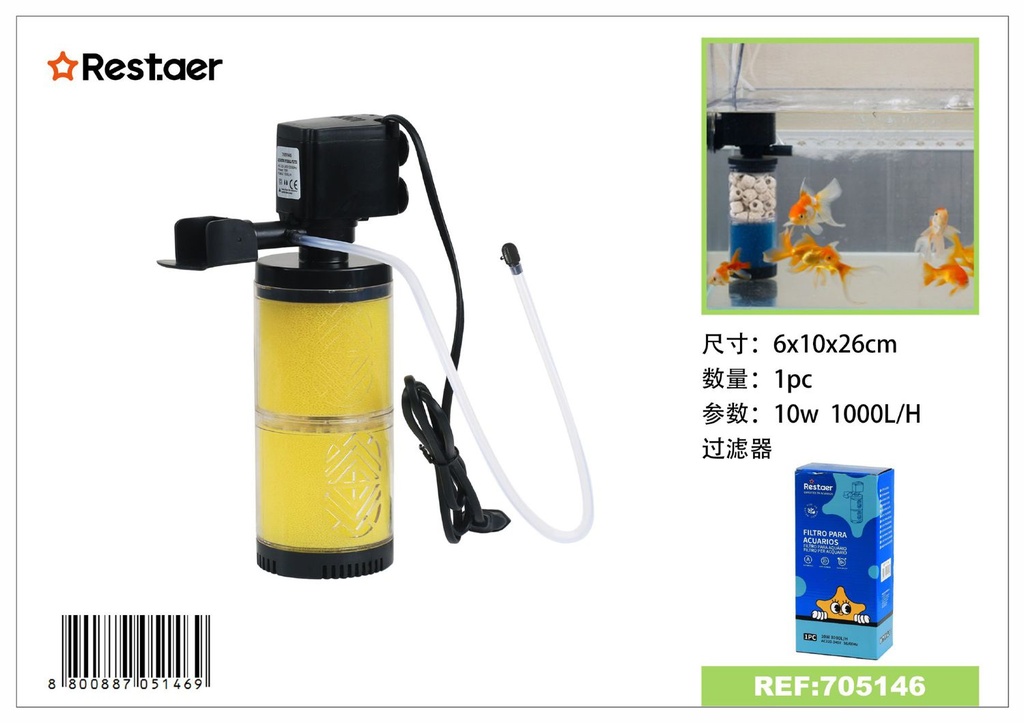 Filtro de acuario 10W para limpieza y filtración