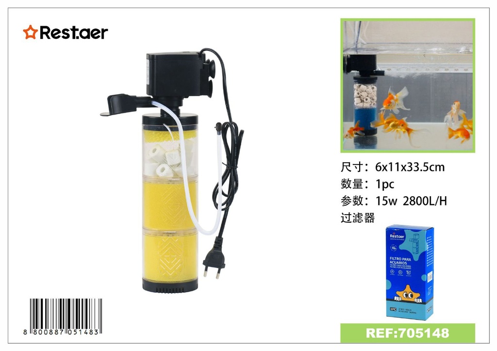 Filtro de acuario 15W 2800L/h para acuarios y peces