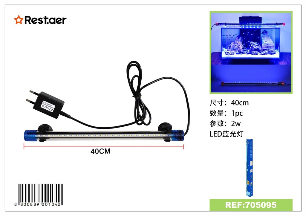 Lámpara LED para acuario 40cm luz azul para iluminación de peceras