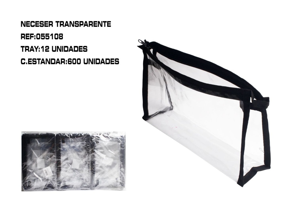 Neceser transparente negro 22cm 12/u 41718-3 NB para viajes