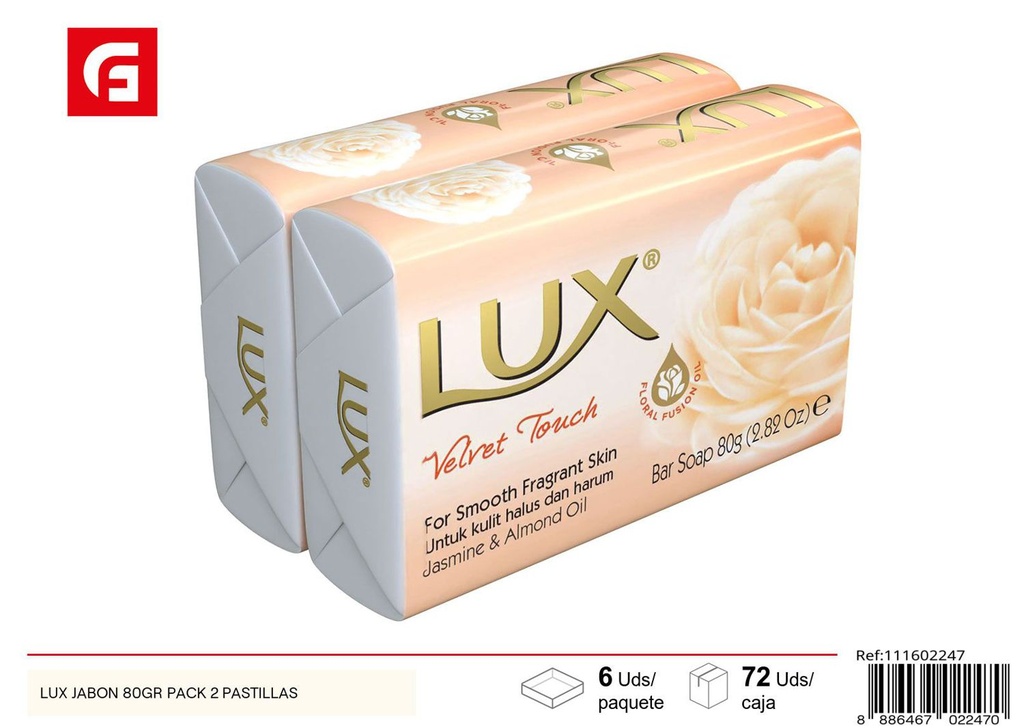 Jabón Lux, 80gr, pack de 2 pastillas para higiene personal