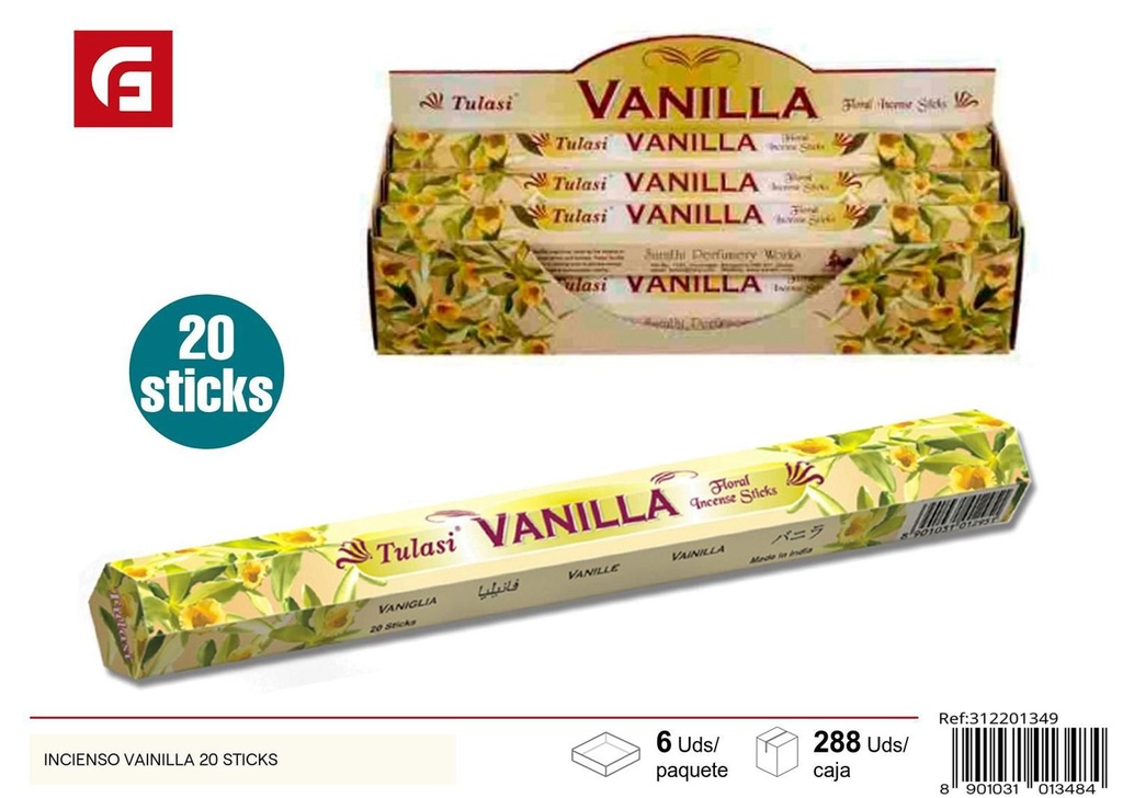 Incienso de vainilla 20 sticks para aromaterapia y ambientación