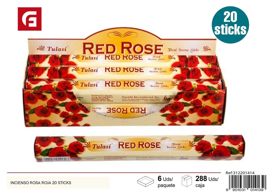 Incienso de rosa roja 20 sticks para aromatización y relajación