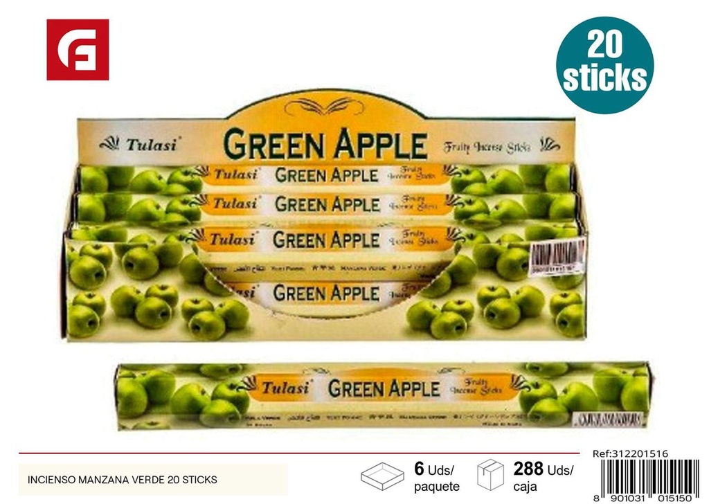 Incienso manzana verde 20 sticks para aromatizar el hogar