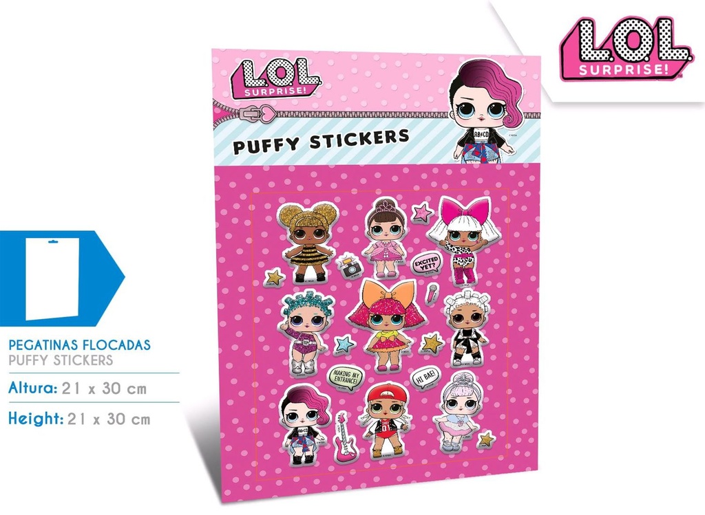 Set de 20 stickers Puffy LOL Surprise para decorar y jugar