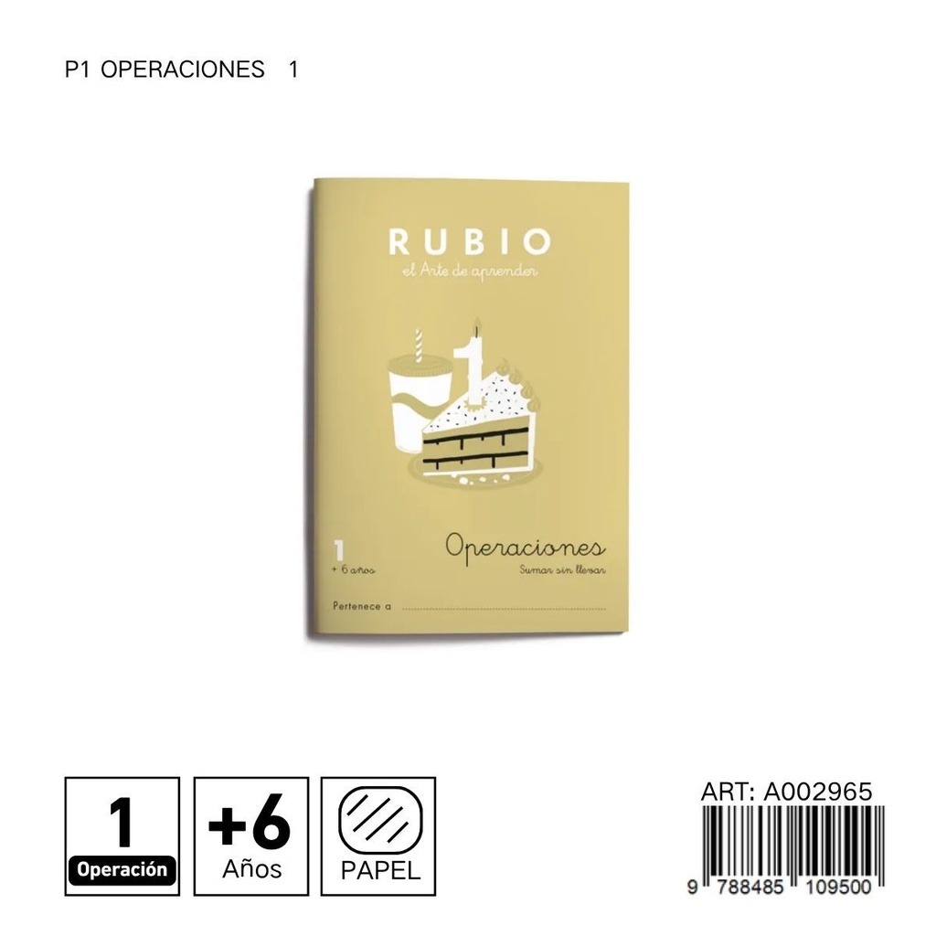 Cuaderno de operaciones matemáticas 1 Rubio