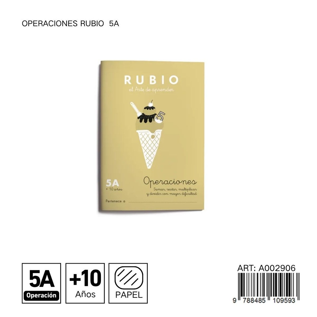 Cuaderno de matemáticas Rubio 5A para operaciones