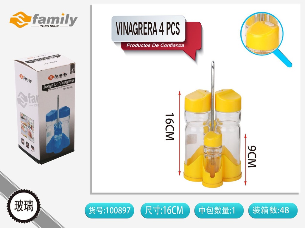 Set de 4 botellas de plástico para condimentos - Utensilios de cocina