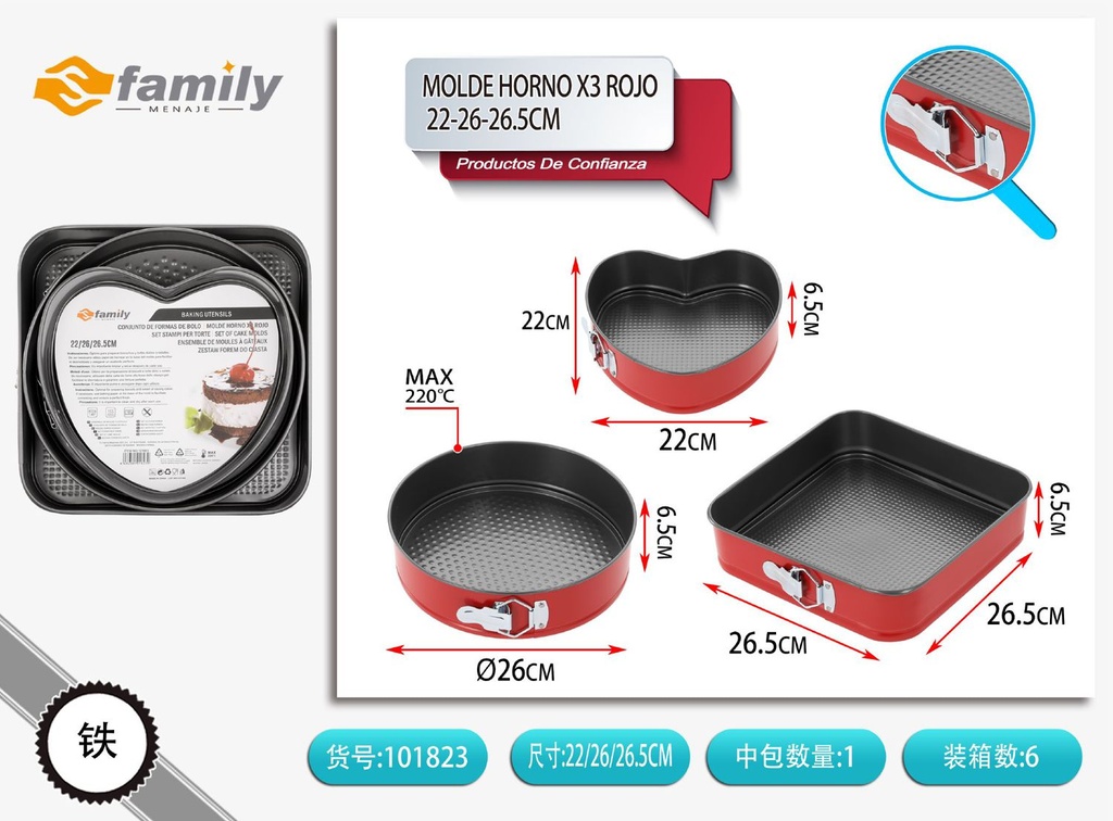 Molde para horno x3 26-25-22cm - Utensilios de cocina