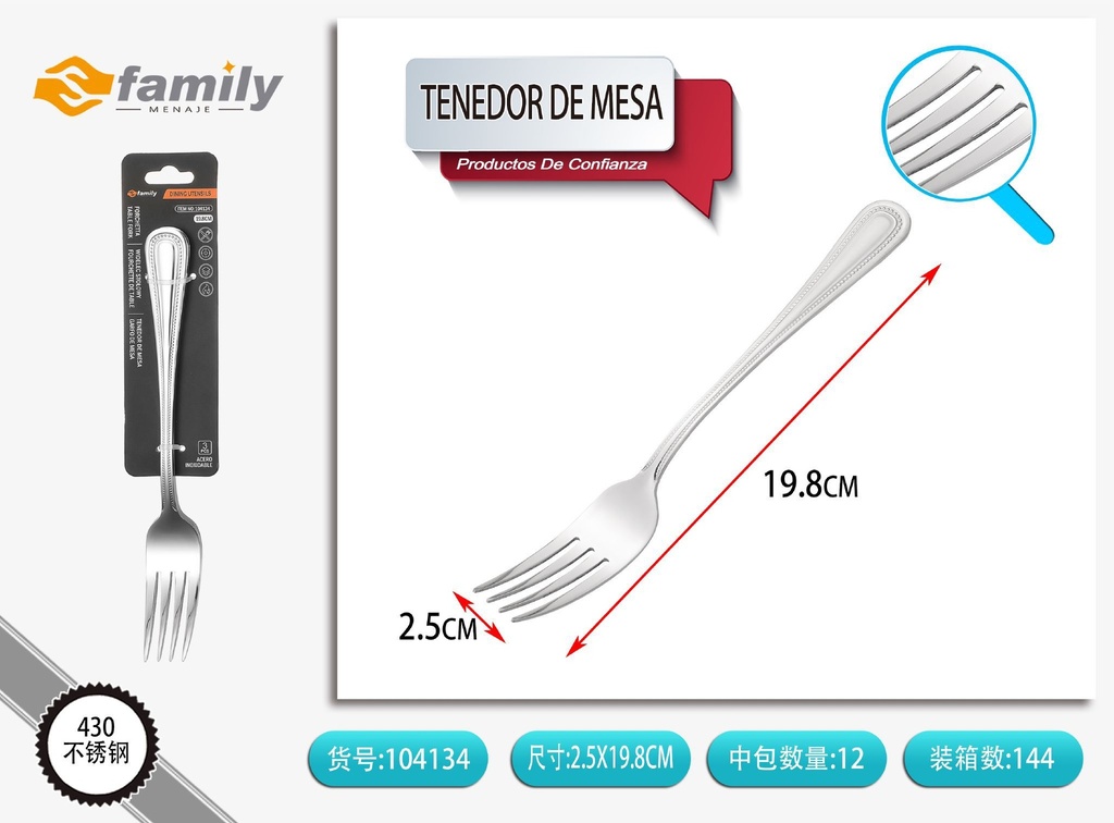 Tenedor de mesa con puntos brillantes 3 piezas - Cuchillería de mesa