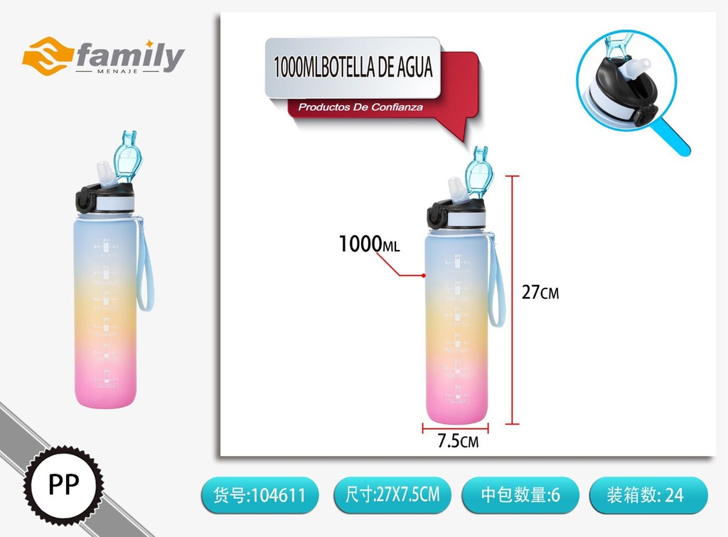 Botella de agua 1000ml - Utensilios de cocina 