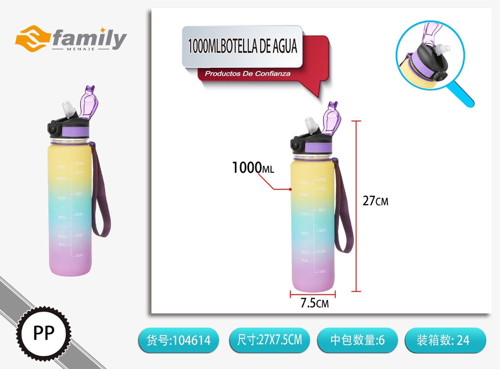 Botella de agua 1000ml - Utensilios de cocina 