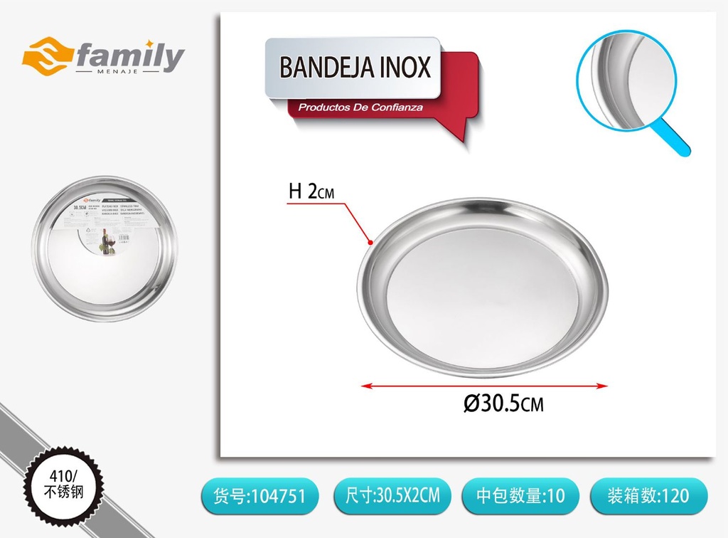 Bandeja inoxidable de 30.5 cm - Utensilios de cocina