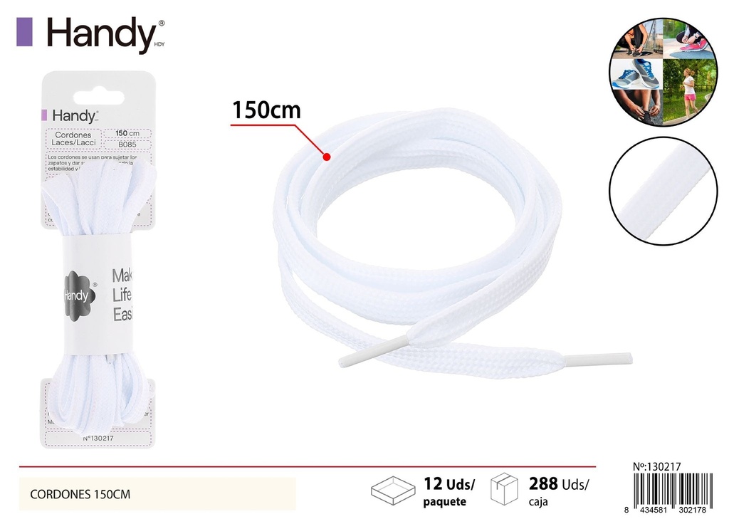 Cordones planas blancas de 150 cm - Accesorios para calzado