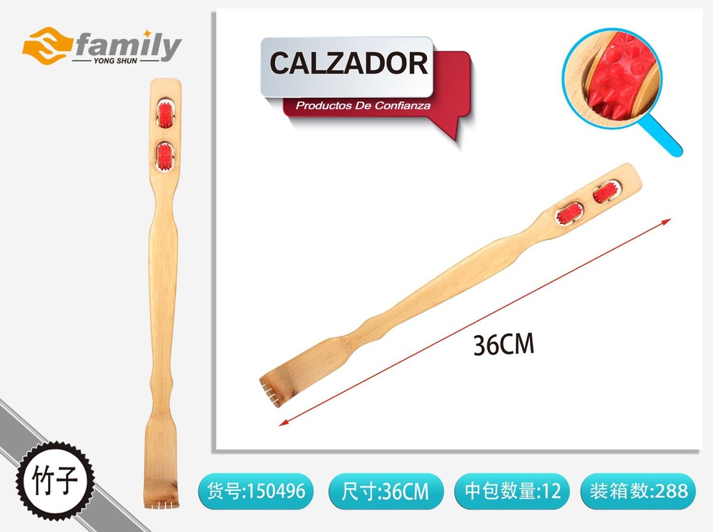 Calzador con ruedas de bambú para facilitar el calzado