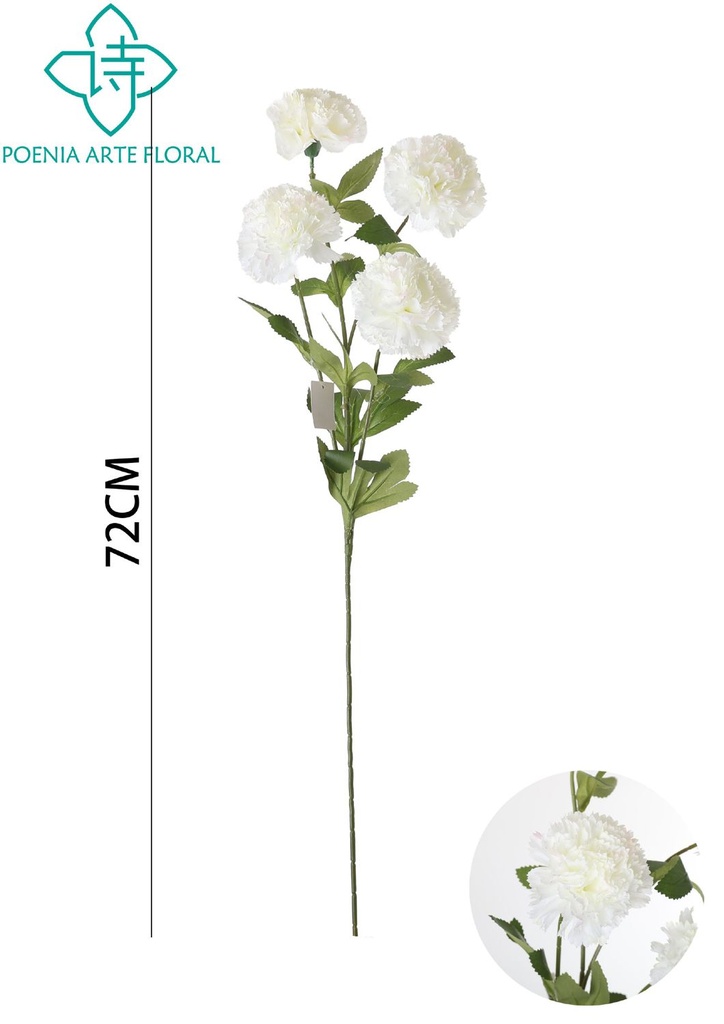 Rama de claveles de 4 cabezas 72cm - Flores artificiales