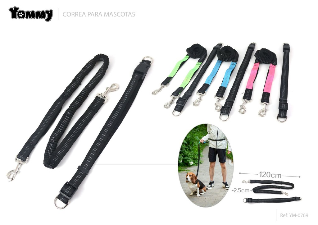 Corrrea para mascotas con amortiguador 2.5*120 cm - Accesorios de mascotas