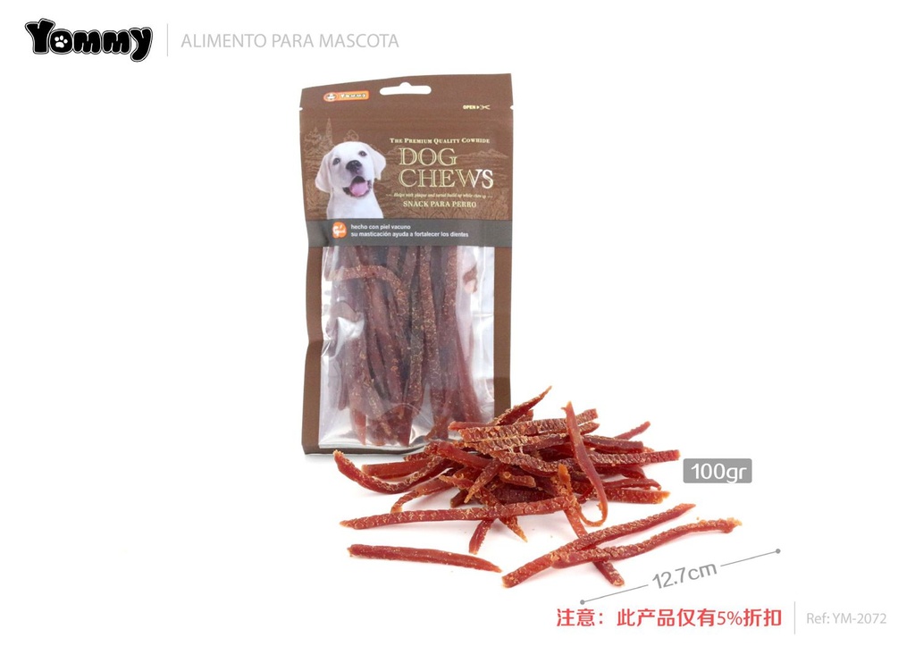 Snack para mascotas con tira de pollo 12.7cm, 100g