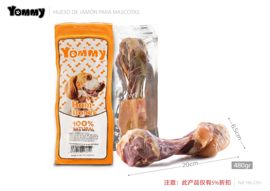 Alimento para mascotas hueso de jamón 20x6.5cm 480g