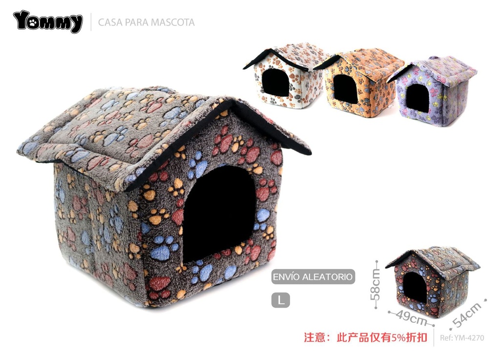  caseta para mascotas de franela L 54x58x49 cm - Casas para mascotas