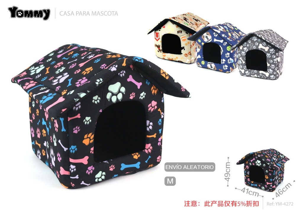 Caseta con diseño estampado para mascotas M 46x49x41cm