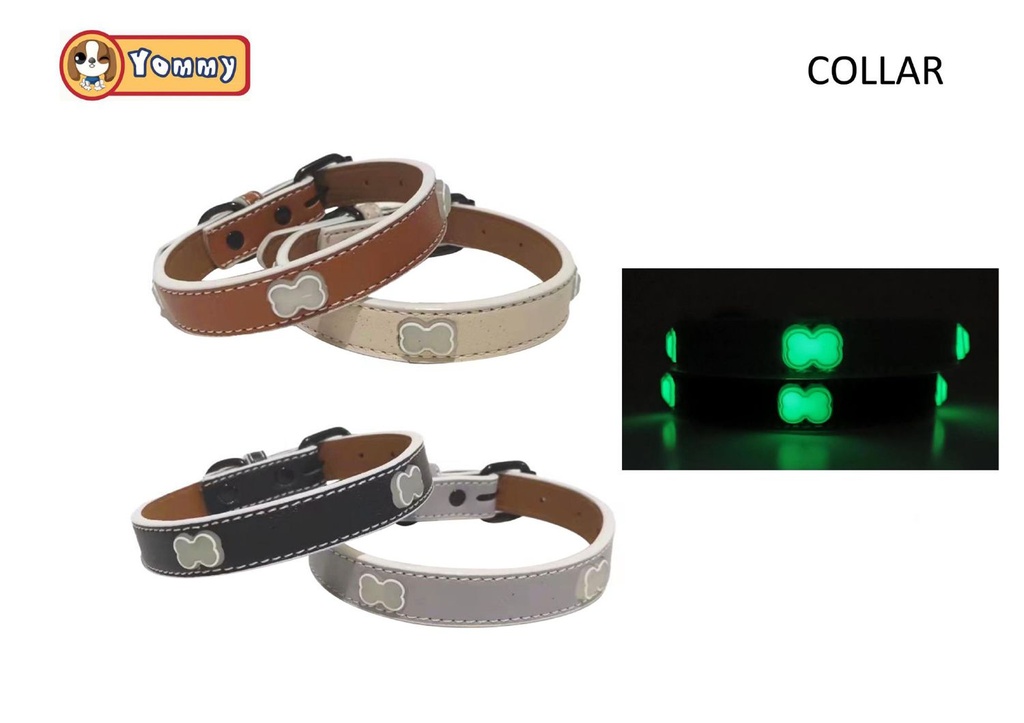 Collar PU de 1.5 cm con hueso luminiscente - Accesorios para mascotas