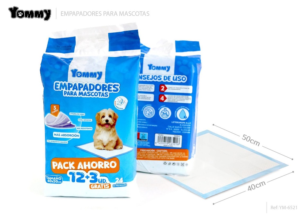 Empapadores para mascotas 40x50cm 12pcs+3pcs extra absorbente