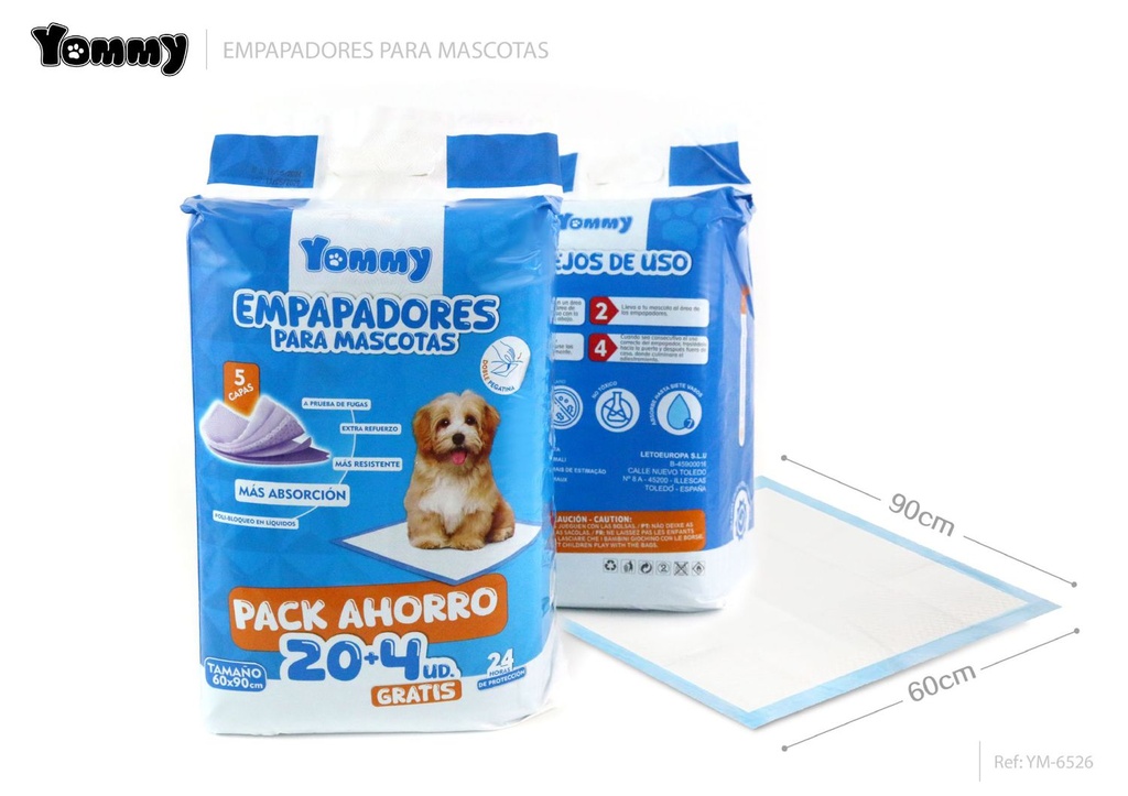 Empapadores para mascotas 60x90 cm 20 piezas + 4 piezas regalo - Accesorios para mascotas