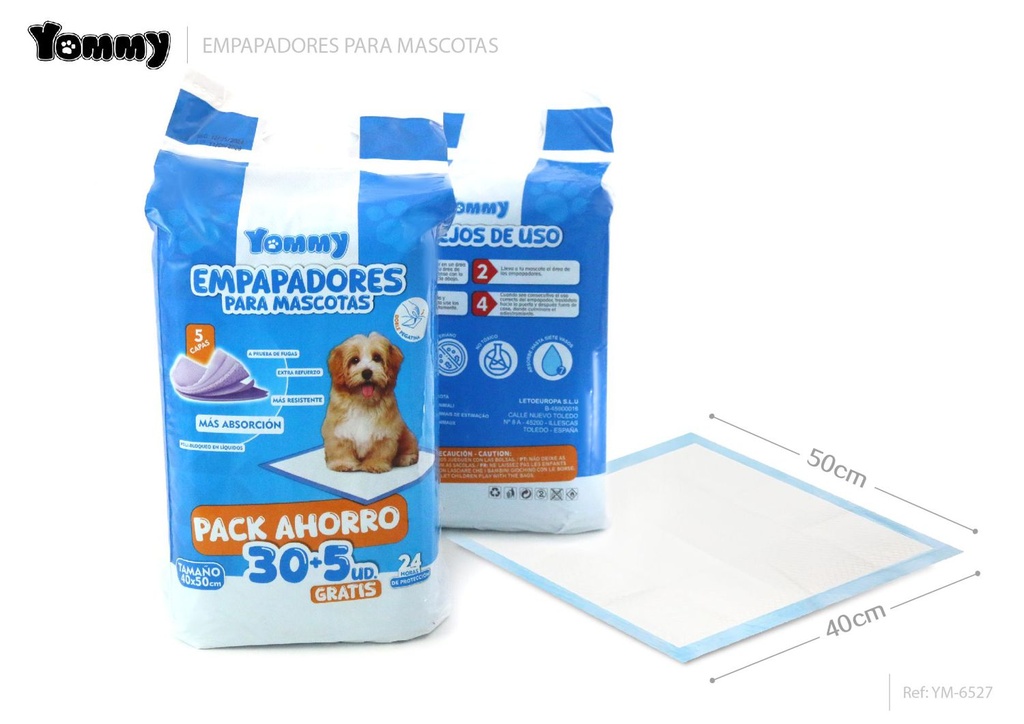 Empapadores para mascotas 40x50cm 30+5 unidades absorbentes