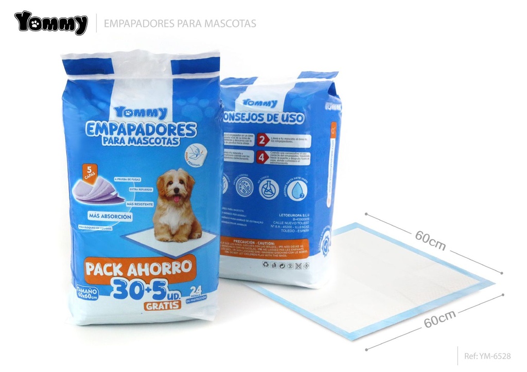 Empapadores para mascotas 60x60cm 30pcs+5pcs extra absorbente