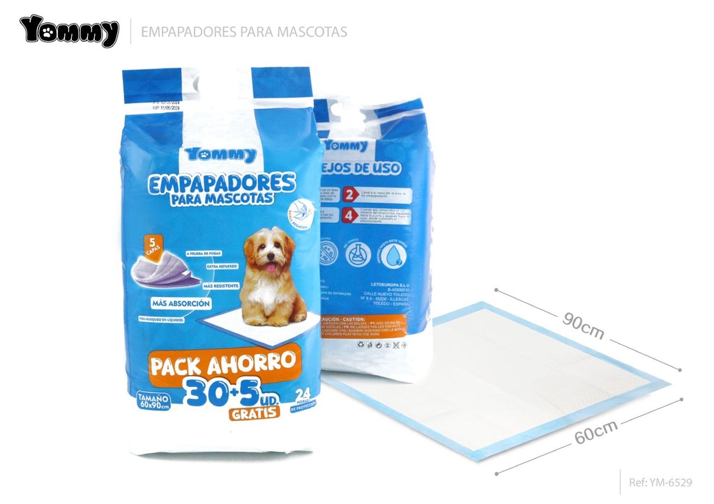 Empapadores para mascotas 60x90cm 30pcs+5pcs absorbentes