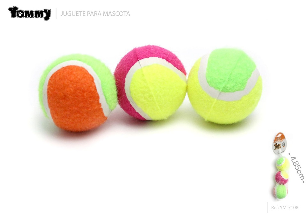 Juguete de goma para mascotas con pelota 3 unidades 4.85cm