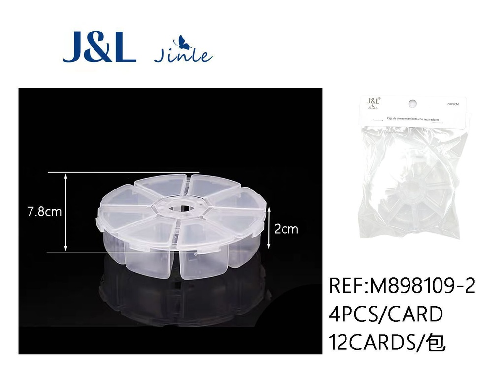 Pastillero de 8 rejillas transparente 7.8x2cm para almacenamiento de medicamentos