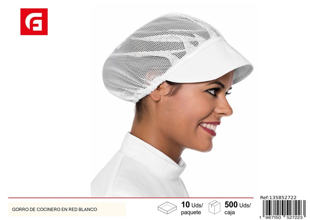 Gorro de cocinero en red blanco para cocina profesional