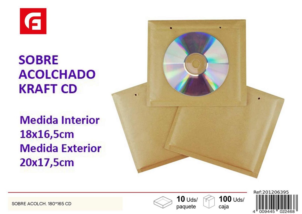 Sobre acolchado 180x165 CD - Material de oficina