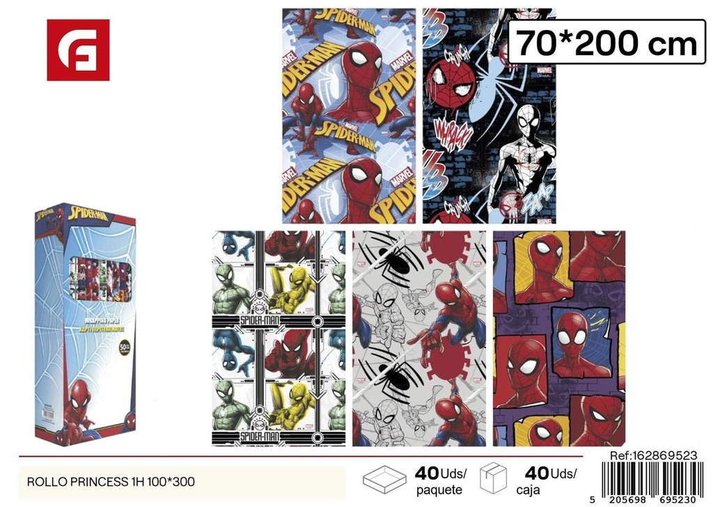 Rollo papel de regalo Spiderman 1H 70x200 para envolturas creativas