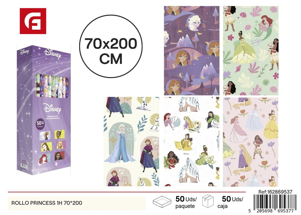 Rollo de papel regalo Princess 1H 70x200cm para envoltorios y regalos