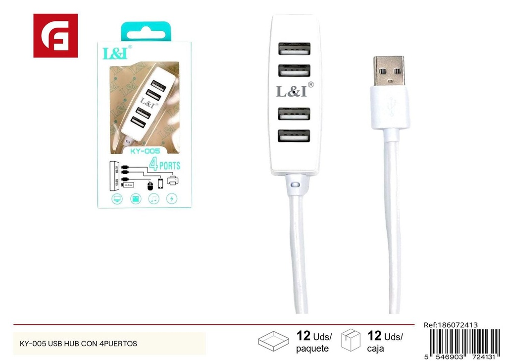 Hub USB KY-005 con 4 puertos para conexión de dispositivos