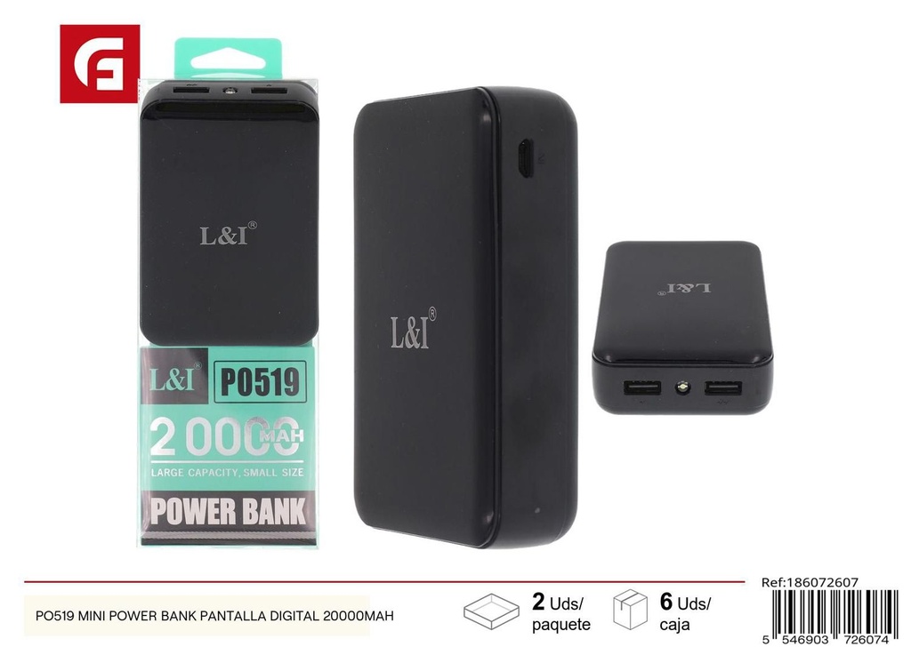 Mini power bank pantalla digital 20000mAh