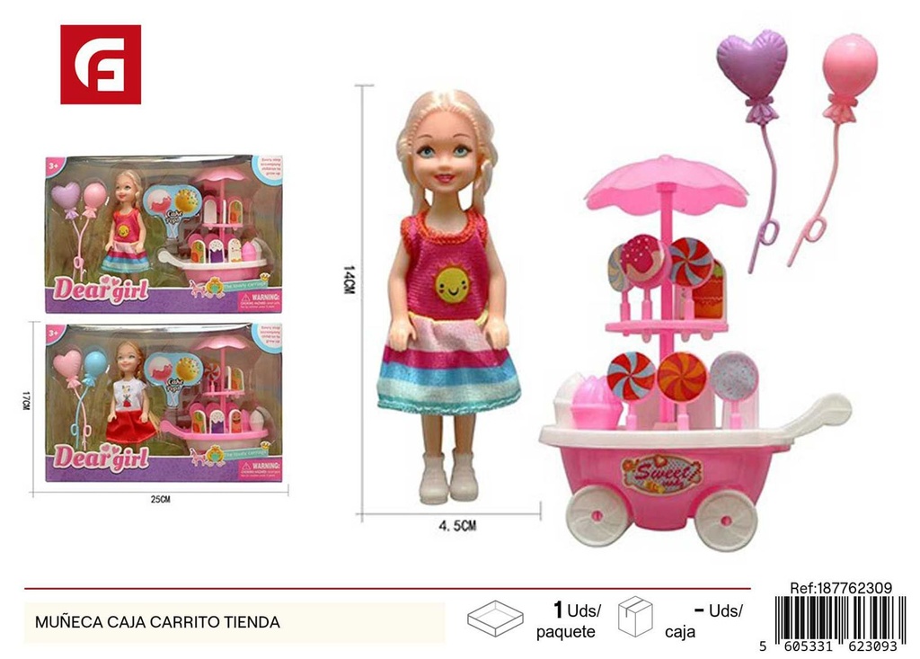 Muñeca en caja con carrito de tienda - Juguetes y muñecas