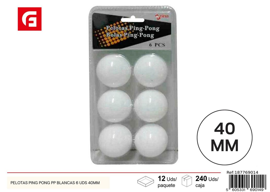 Pelotas de ping pong blancas 6 unidades de 40 mm - Juguetes